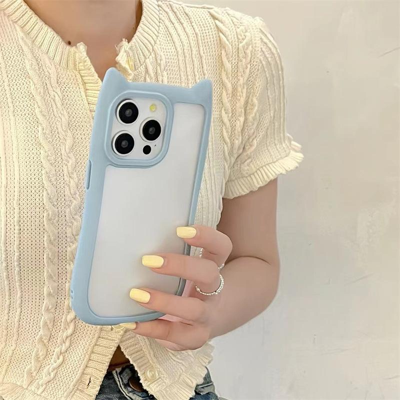 Creative Cat Ears IPhone 16 Mobile Phone Case Transparent Suitable for Apple 15 ProMax Anti Fall 14 Protective Case Couple