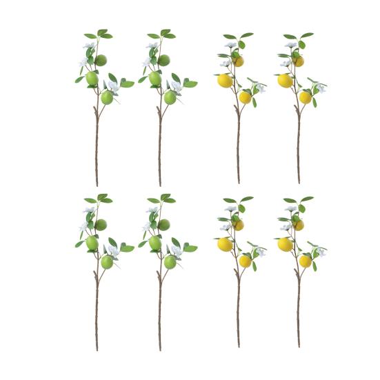 Artificial Lemons Branches 9 Head Faux Lemon Fruits with Stem Realistic Lifelike Fake Greenery Tree Branch with Flowers Leaves