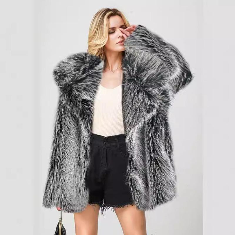 Fur Popular Autumn and Winter New Fashion Imitation Fur Medium and Long Coat Suit Warm Imitation Fur Coat