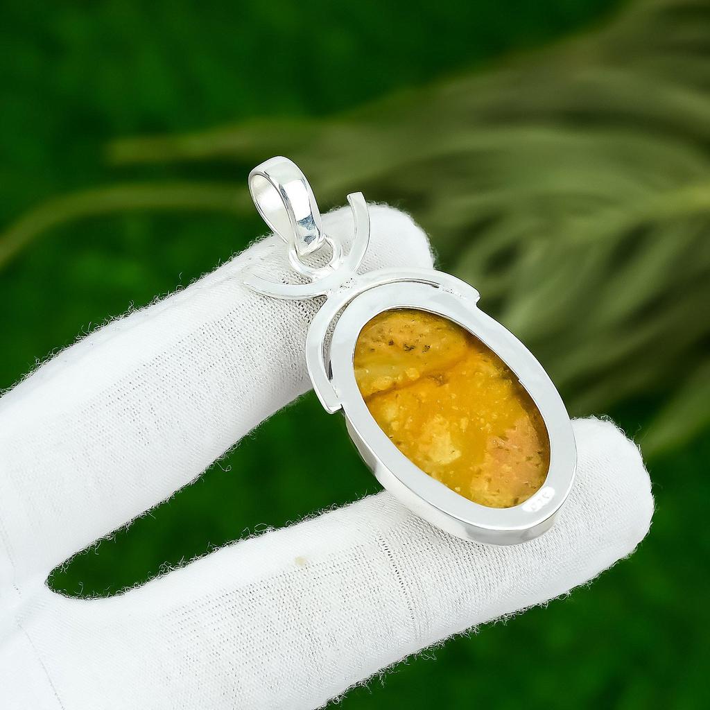 Oval Picture Jasper Gemstone 925 Silver Birthday Daughter Wedding Bezel Pendant