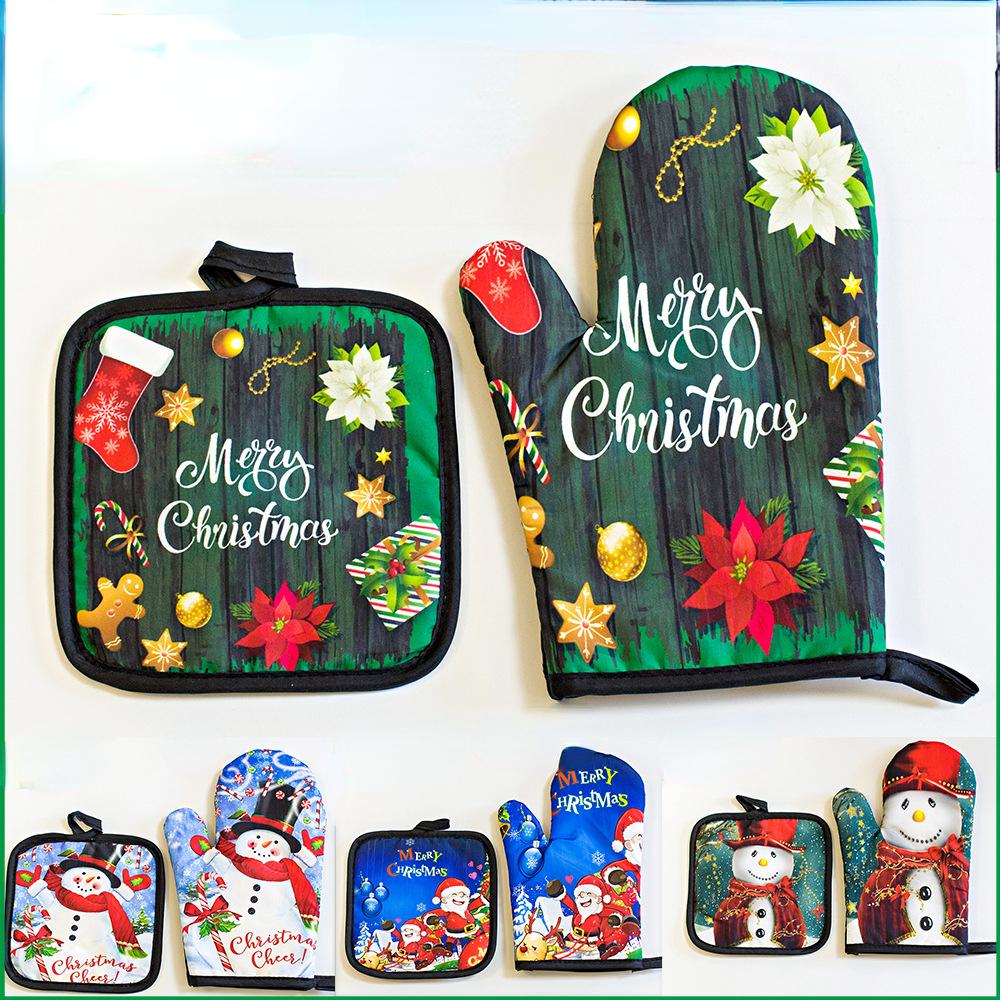 

2 шт./компл. рождественские перчатки для духовки с принтом, термостойкие и термостойкие перчатки для микроволновой печи