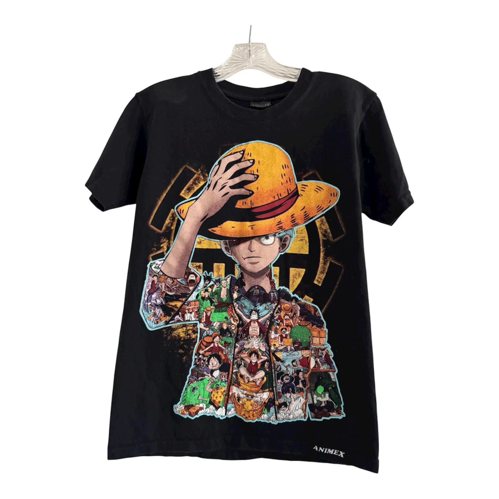 ONE PIECE Men’s Black Monkey D. Luffy Anime Straw Hat Character T-Shirt (SMALL) 2XL