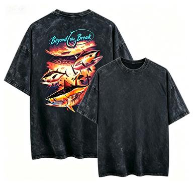 2026 Neues Vintage Gewaschenes Thunfisch-Print T-Shirt Lässiges Kurzarm Streetwear Tee