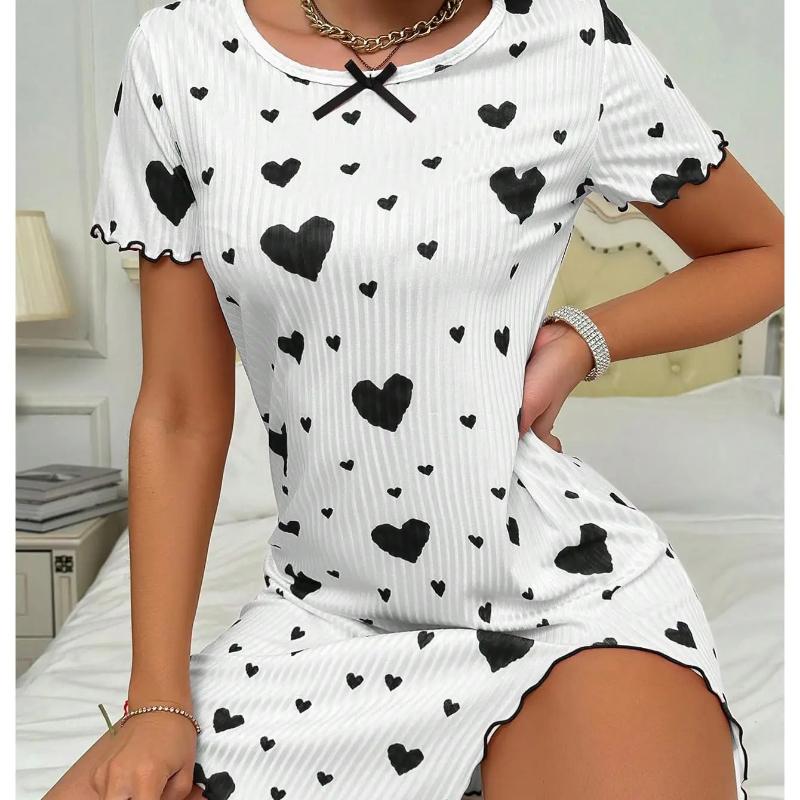 

Новая женская пижама Love Dress Пижама с коротким рукавом с принтом бант Свободная пижама Домашняя одежда Удобная и мягкая Горячая распродажа Подарок S