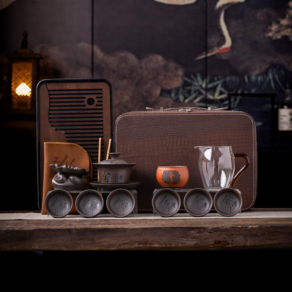 High-grade purple sand portable travel tea set merchandise business gifts can be used to give leadership gifts