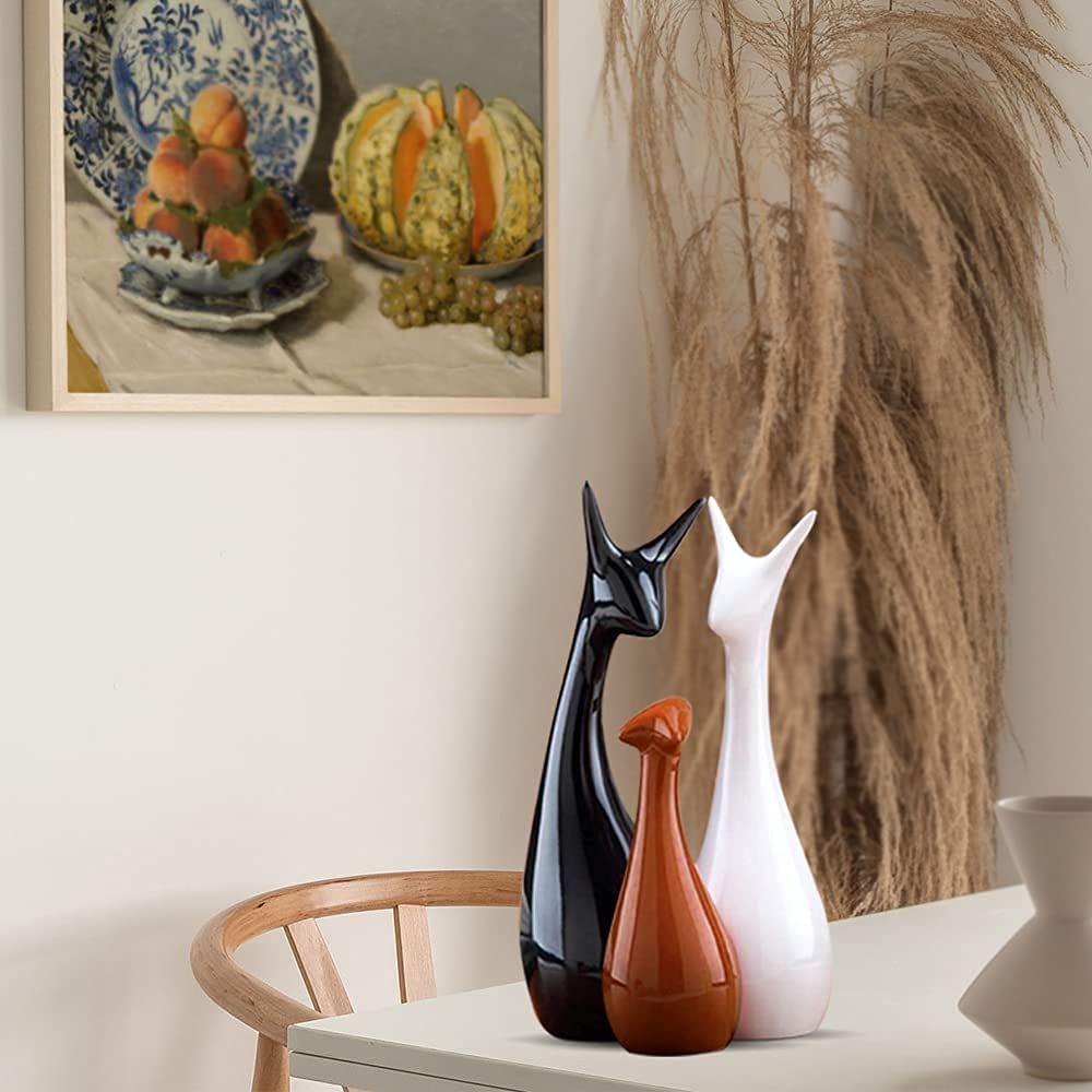 Home Decor Lucky Deer Statue Family Ceramic Figures - (Set of 3, Black,Brown,White)