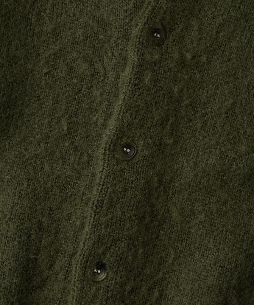 Outstanding Brushed Wool Round Neck Cardigan_Melange Olive