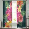 Green Plant Red Hibiscus Chiffon Tulle Curtains For Living Room Kitchen Bedroom 3d Print Sheer Voile Curtain Window Treatment