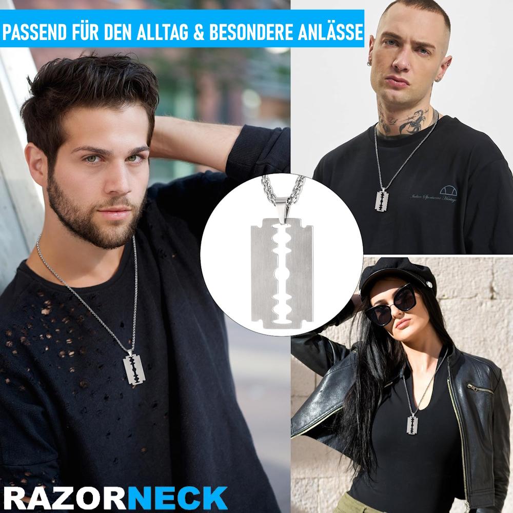 RAZORNECK მამაკაცის სამართებლის ყელსაბამი უჟანგავი ფოლადი სამართებლის პირი ჰიპ ჰოპი ძაღლის ჟეტონი