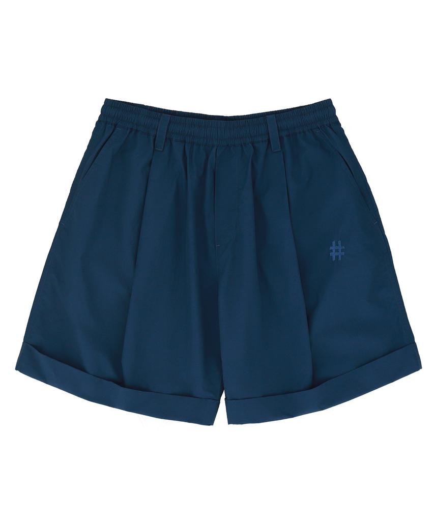 BEENTRILL One-Pleat Cuff Oversized Shorts (Indigo)