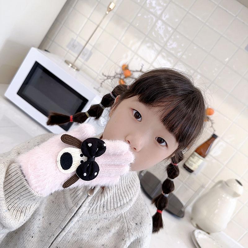 

Head Dog Children s Gloves Winter Thickened Velvet Warm and Cold proof Finger Gloves Baby Gloves one size