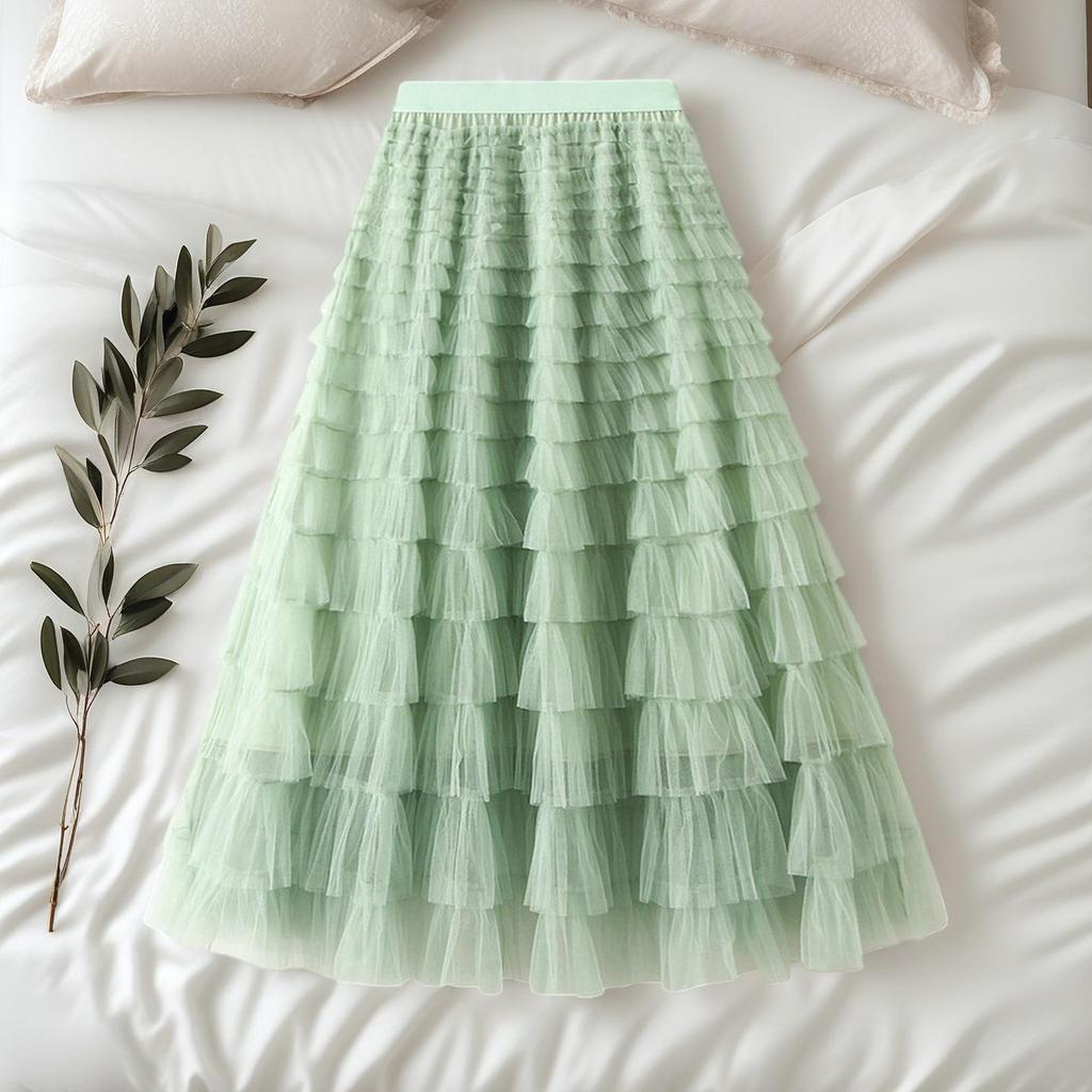 Elegant French Style Layered Cake Skirt - High Waist, Fluffy Winter Fashion for Women