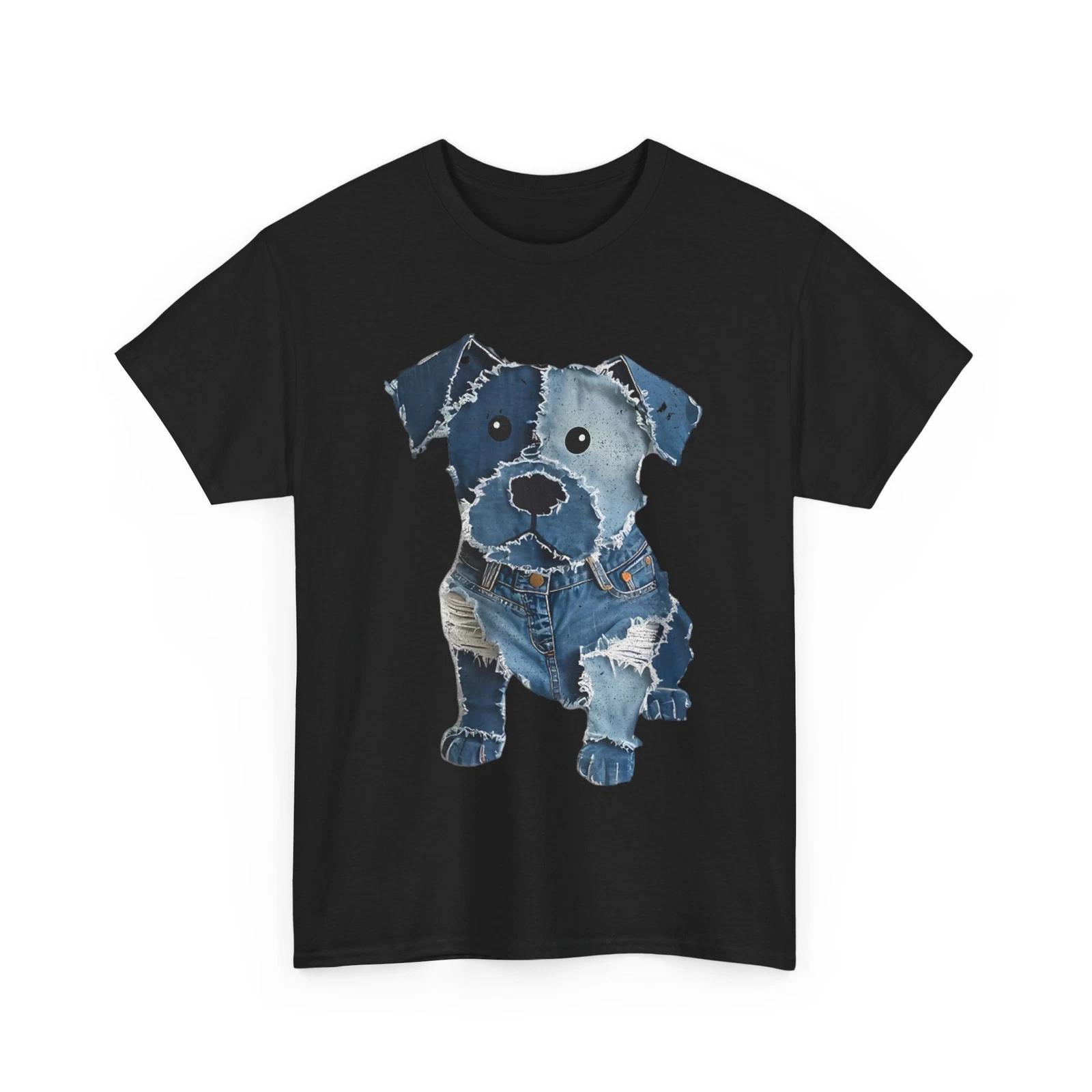 Dog Pattern Denim Patchwork Art Women Men Shirt S