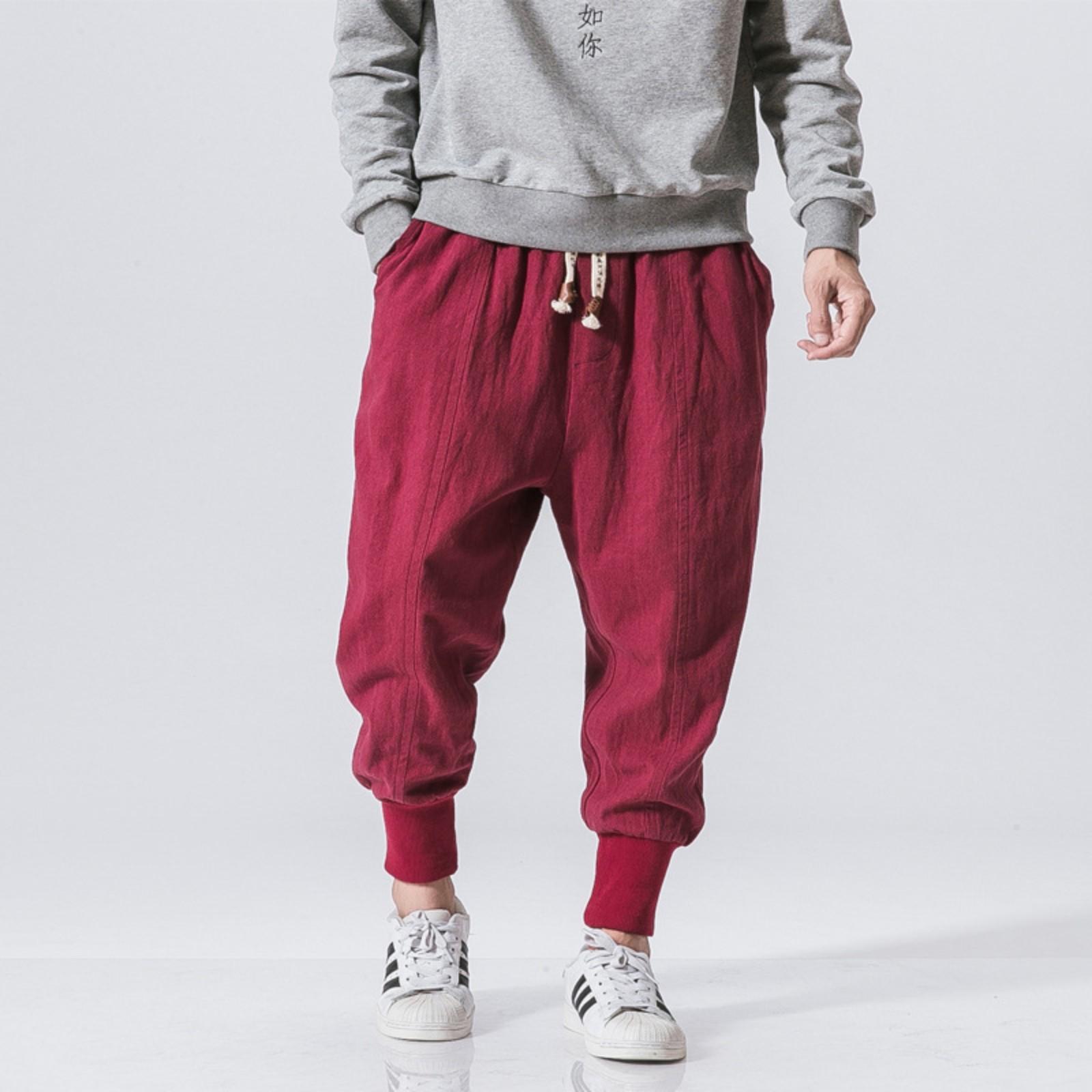 

Men s Cotton And Linen Casual Pants Pants Large Size Loose Cuff Pants L чёрный