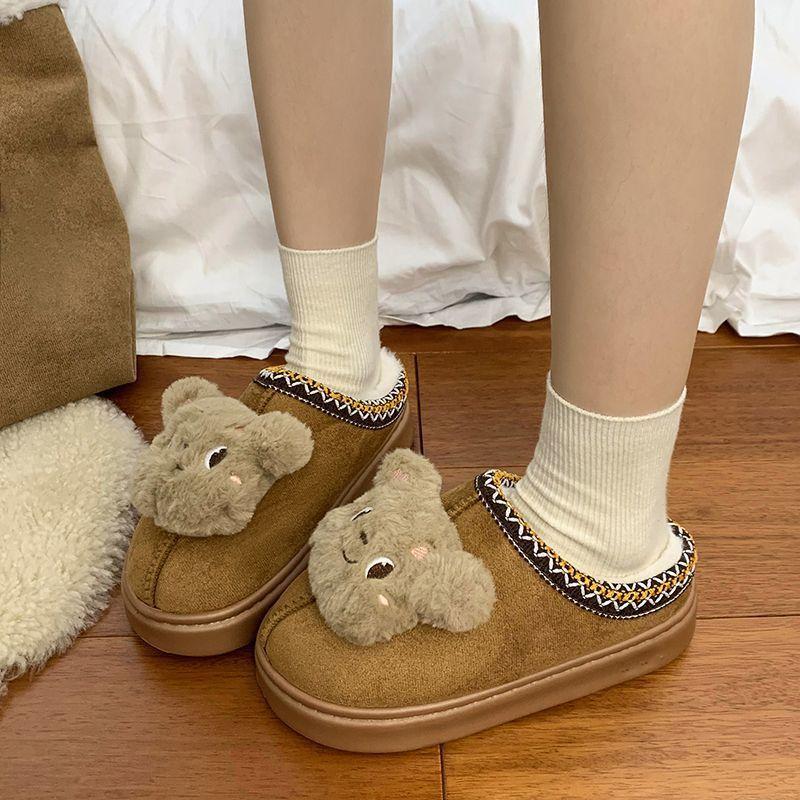 2025 autumn and winter new cartoon cute velvet bag head half slippers platform snow boots wear height-increasing fluffy shoes women