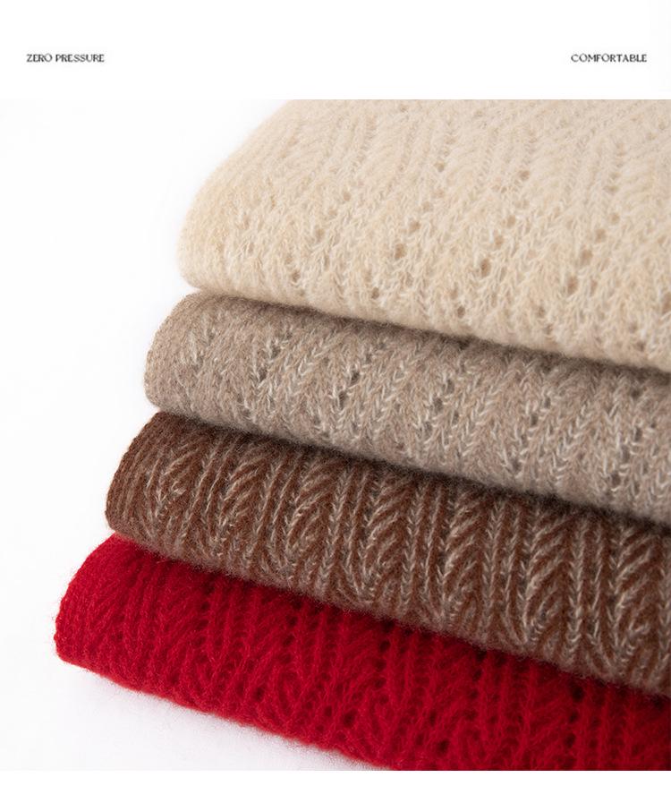 Autumn & Winter 100% Pure Cashmere Hollow Knit Jacquard Color Block Neck Gaiter Scarf