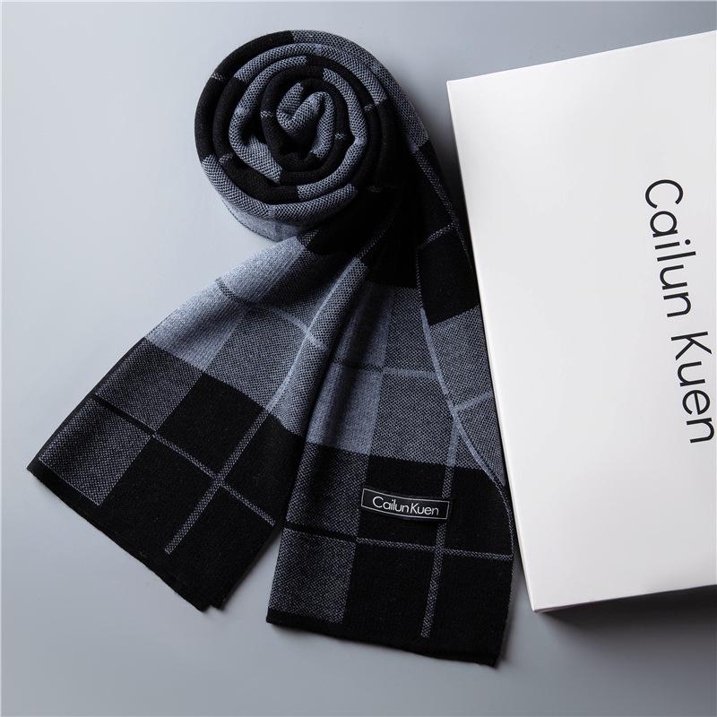 2026 New Men's Wool Plaid Scarf – Trendy Knitted Korean Style, Versatile and Warm Winter Accessory
