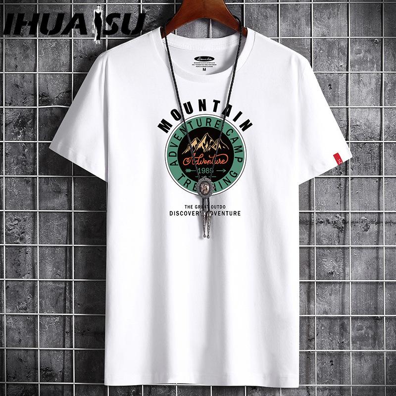 IHUASU Kurzarm-T-Shirt aus Baumwolle für Herren, modisch, lockeres Halbarmhemd, bedrucktes mitfühlendes Hemd
