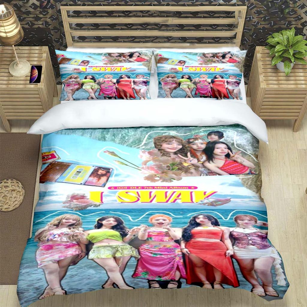 Korean Kpop Girl Group-Yuqi-Soyeonmiyeon-Suyin-Shuhua Print Bedding Set Duvet Cover Comforter Bed Youth Kids Girl Boys Gift