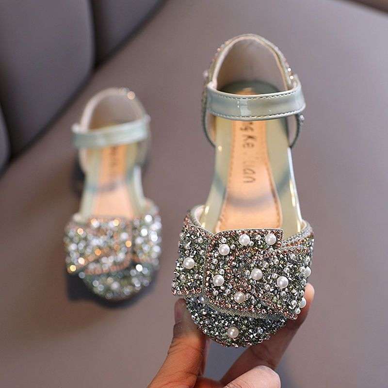 2025 summer new children's shoes girls sandals little girl bag head rhinestone princess shoes baby bow performance shoes