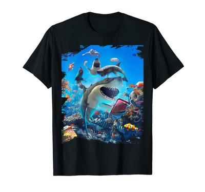 Hai Selfie Hai Lächeln Meer Strand Lustig Niedlich T-Shirt