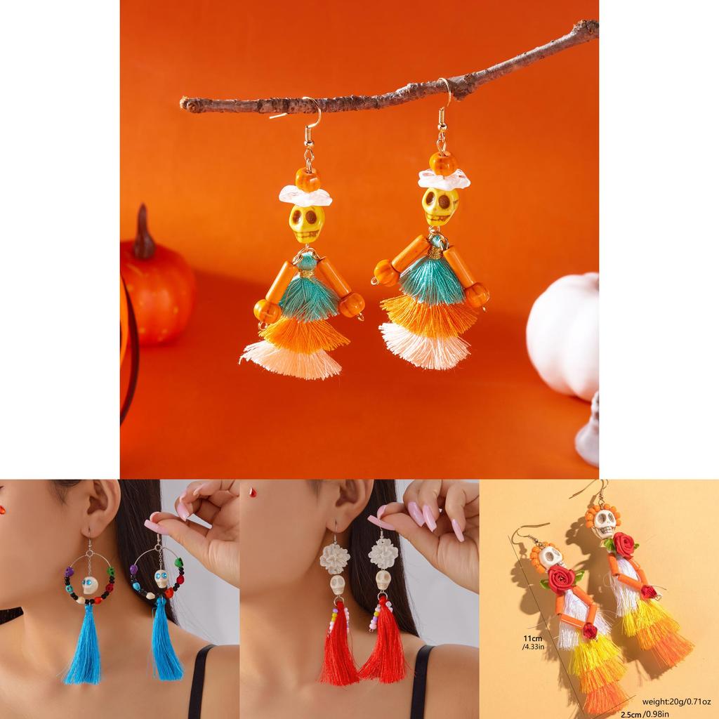 Halloween Skeleton Dangle Earrings With Resin Insect Design For Women
