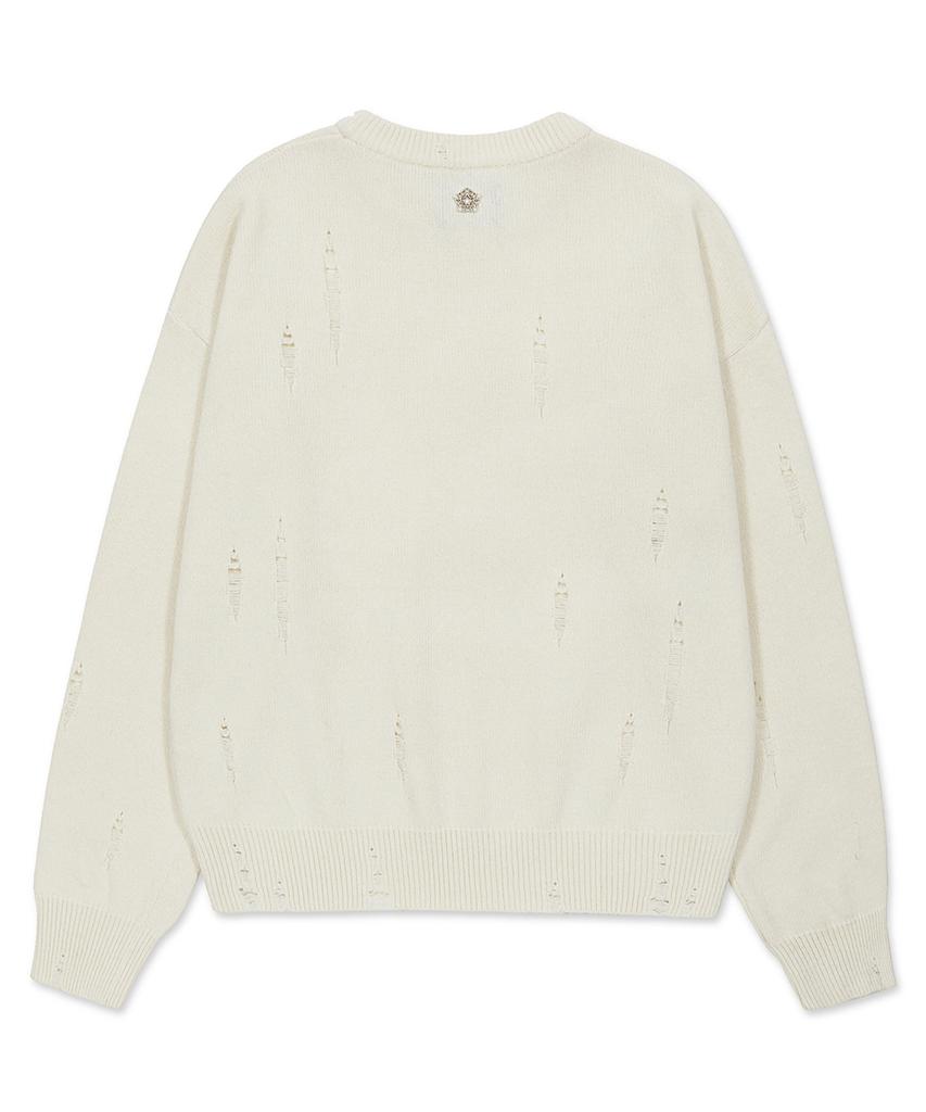 ULKIN [Runway] Damaged Round Neck Knit_Oatmeal