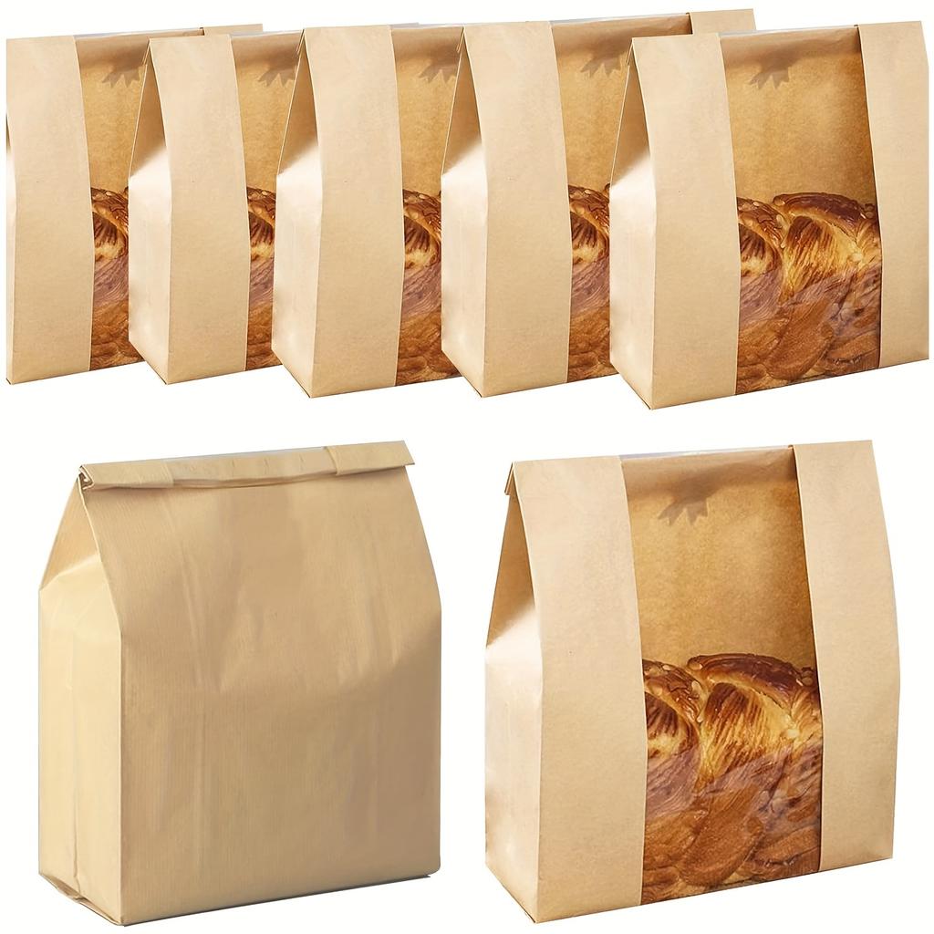 Large Baking Paper Bags 24Pcs 14x8x3 5in Kraft Bread Bags with Clear Window and Thank You Sticker for Homemade Sourdough