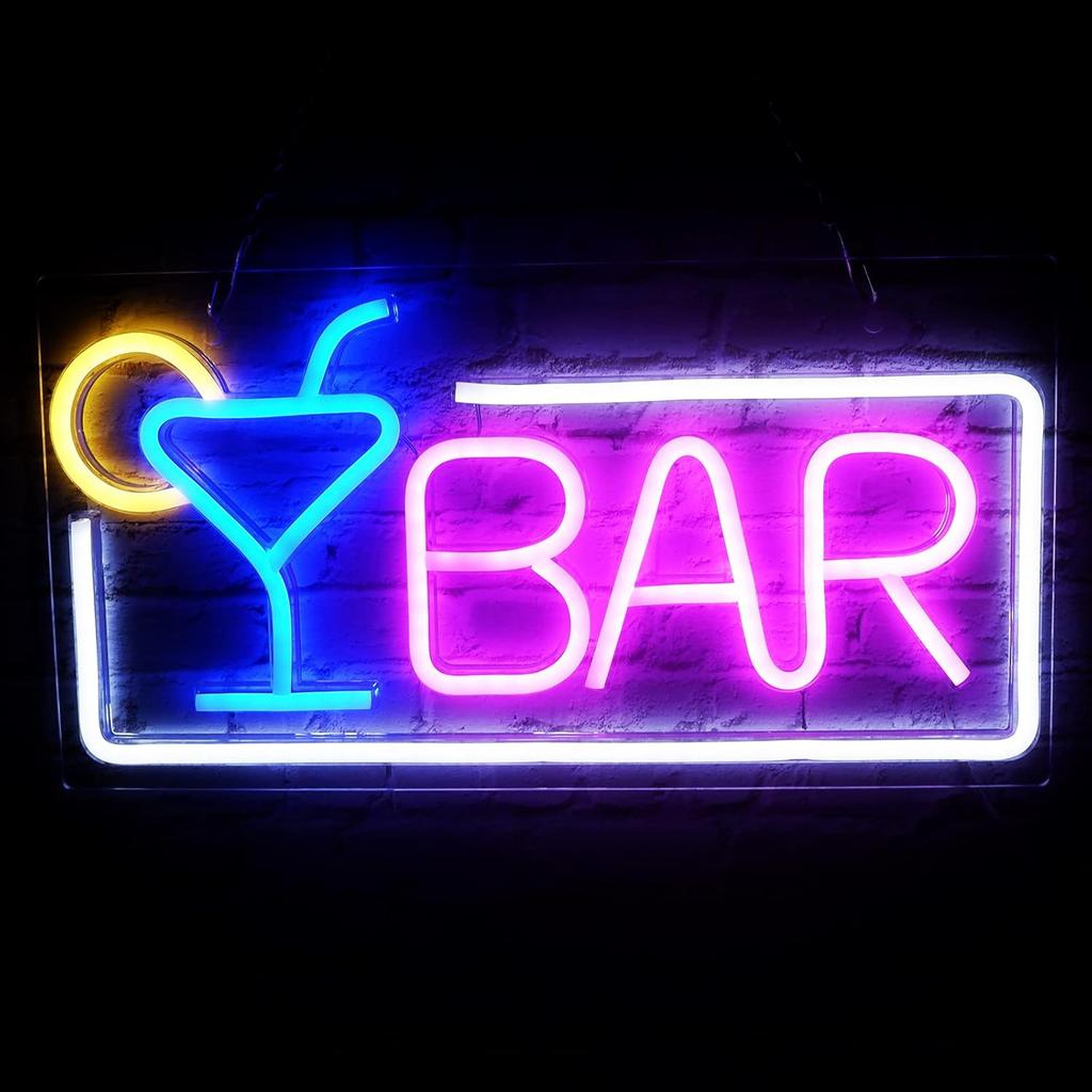 Neon Bar Signs for Home Bar, Neon Signs for Wall Decor Led Neon Light Beer Cocktail USB Powered with Dimmer & Switch, Light Up Neon Wall Signs for