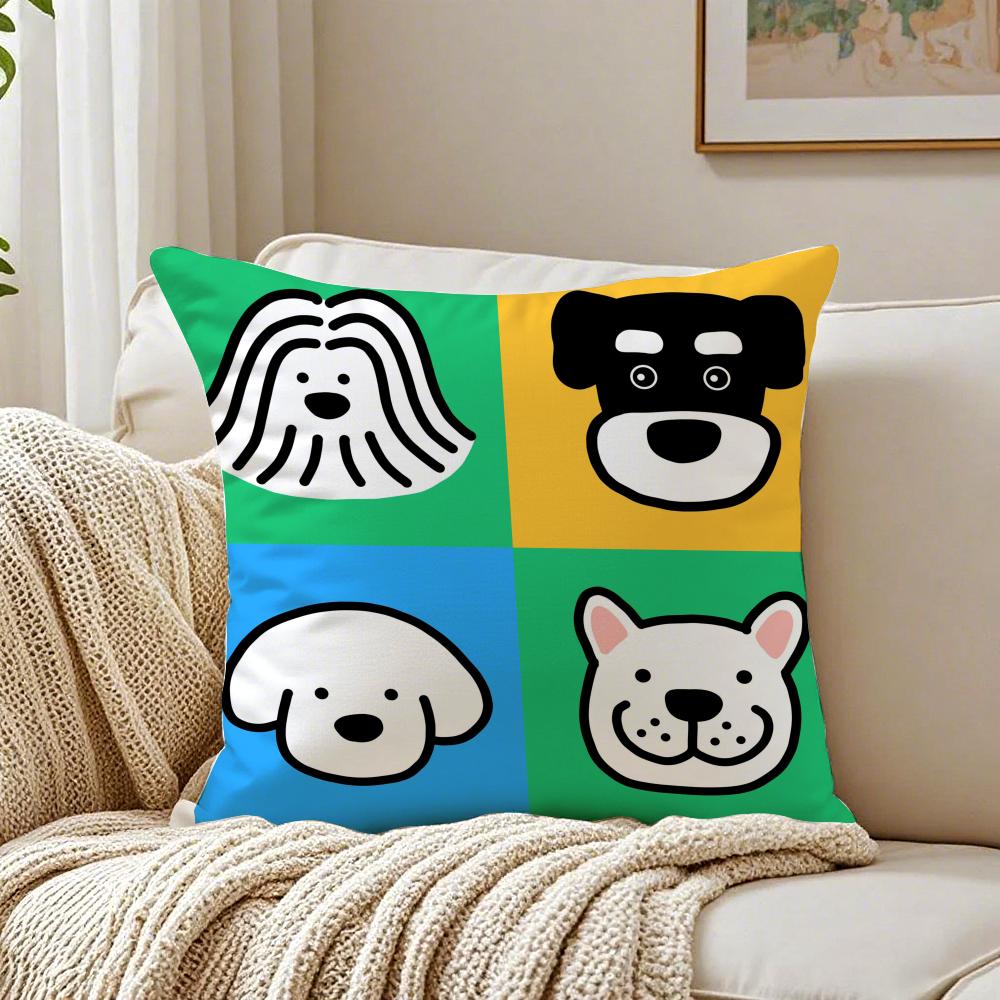 CzteryPunkty Urocze Kreskówkowe Psy Obrazki Poszewka na Poduszkę Poszewka na Poduszkę Antyalergiczna Dekoracja Salonu Sofa Poduszka Pokój