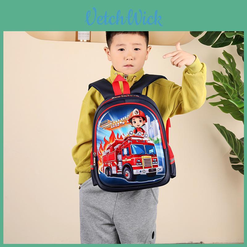 Cute Car Print Boys Backpack Large Capacity Comfortable Breathable Nylon School Bag