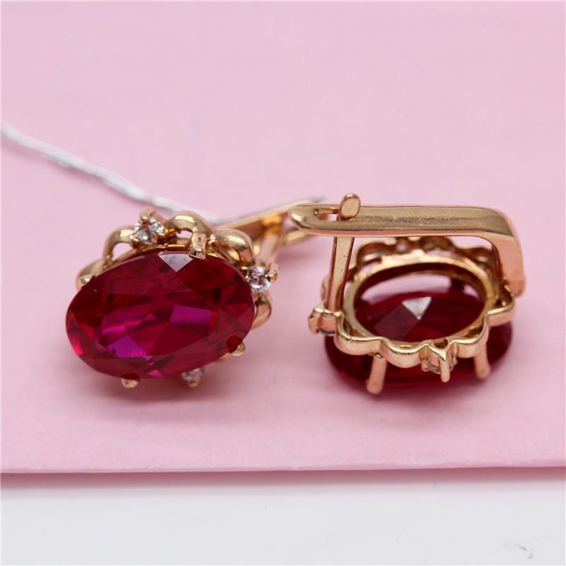 Exquisite Russian 585 Purple Gold Women'S Red Stone Egg Surface Earrings Fashion Temperament Pure Color Gold Plated Rose Gold Earrings