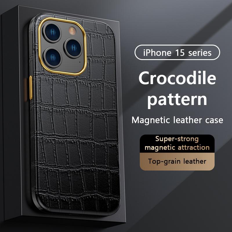 Genuine Cowhide Leather for Magsafe Phone Case for iPhone 15 14 Pro Max 15Pro 14Pro Full Protection Magnetic Back Cover