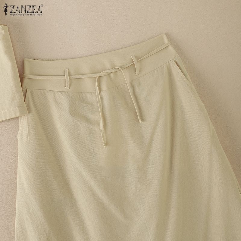 ZANZEA Bluză cu mânecă scurtă și fuste lungi pentru femei Seturi de costume casual din două piese