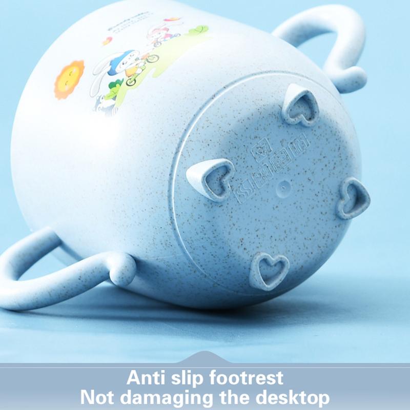 Dětské hrnečky na pití Ekologická pšeničná sláma Roztomilý dětský krmicí hrneček s dvojitým uchem víčkem a brčkem Tréninkový hrneček pro kojence