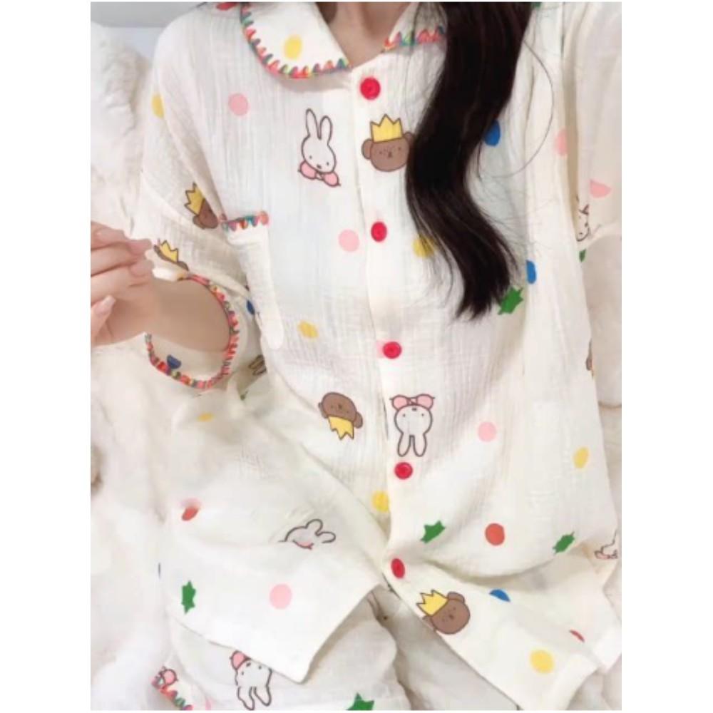 Kawaii Miffy Pajamas Cartoon Colorful Polka Dot Miffy Summer Pajamas for Girls New Style Short-sleeved Short Pants Home Wear Set