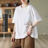 Fashionable Short-sleeved T-shirt for Women Loose Artistic and Versatile 2025 Printed Retro New Style Comfortable Pullover