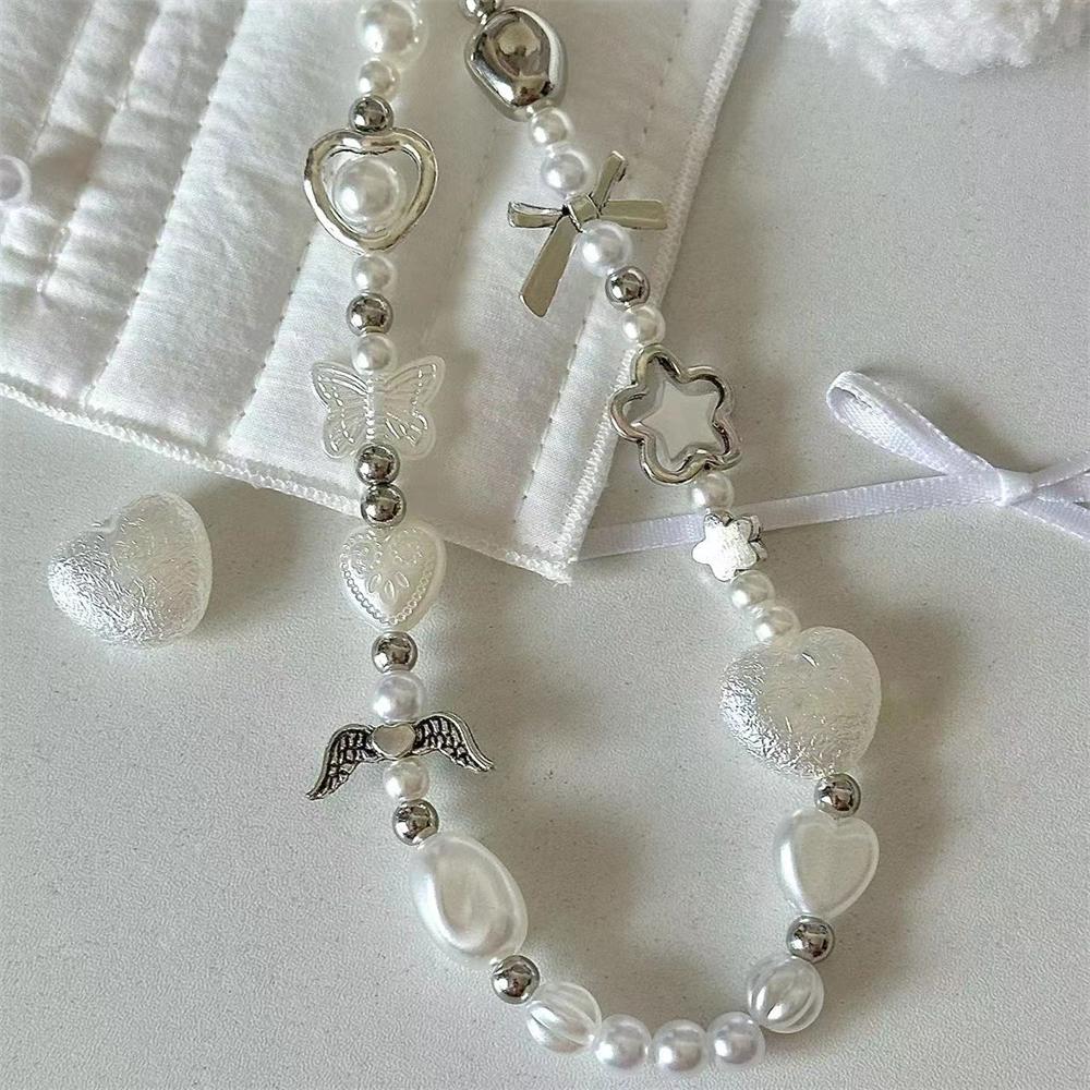 Baroque Bowknot Flower Heart Bead Phone Strap Charm For iPhone Accessrioes Chain Lanyard Woman Girl Bag Pendant Jewelry Rope