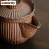 350ML Creative Old Rock Clay Teapot Handmade Stripe Coarse Pottery Pot Household Tea Making Kettle With Filter Tableware Craft