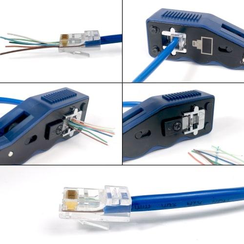 HFS(R) RJ45 Crimping Tool for Through-Type LAN Connectors, CAT6A/CAT6/CAT5E Connectors, Compatible with Telephone Cables