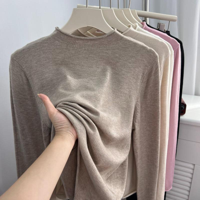 Early Spring New Extra Large Size 0kg Hemmed Semi-turtleneck Knitted Bottoming Shirt Women
