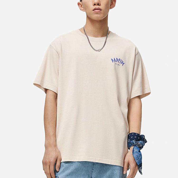 Lining Badfive Letter Print Crew Neck Short Sleeve T-Shirt Men Tops Moonlight-Grey AHST289-8