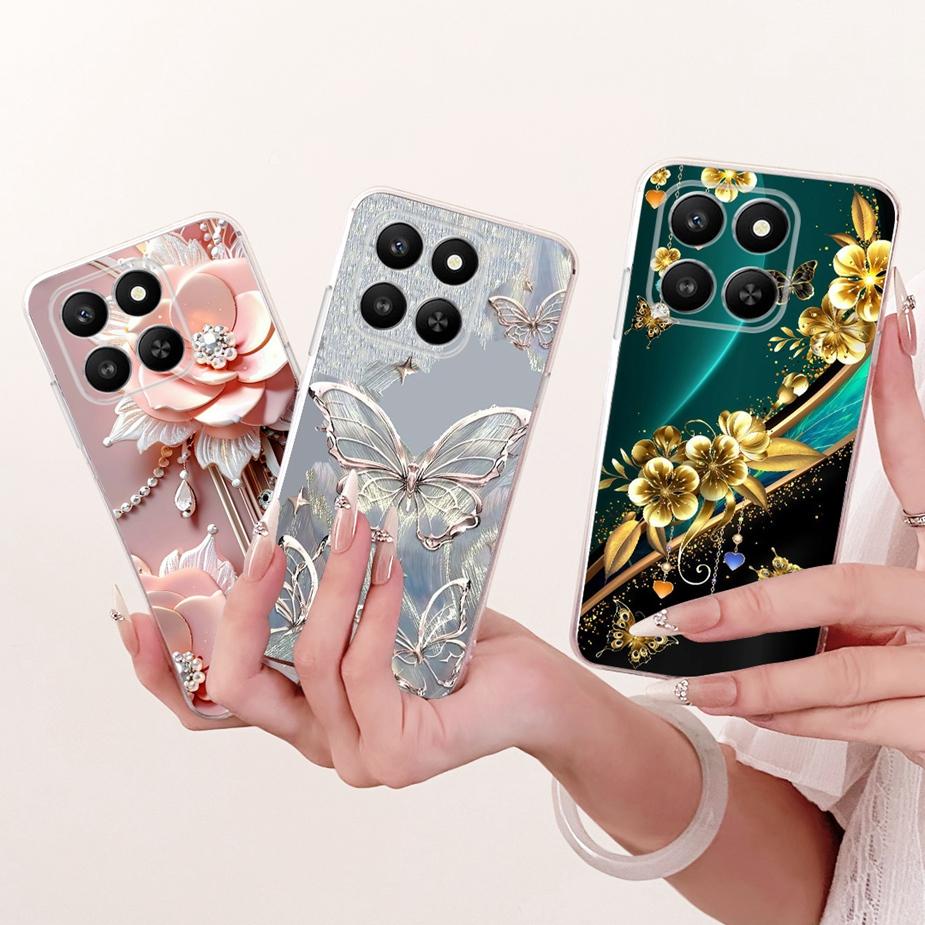 For Honor 400 Smart 5G Case LGN-NX1 Luxury Flowers Butterfly Painted Cover Silicone Case For Honor X7d X 7d HonorX7d Soft Fundas
