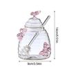 Clear Glass Honey Jar with Lid & Dipper Pink Butterfly Design Creative Honey Pot