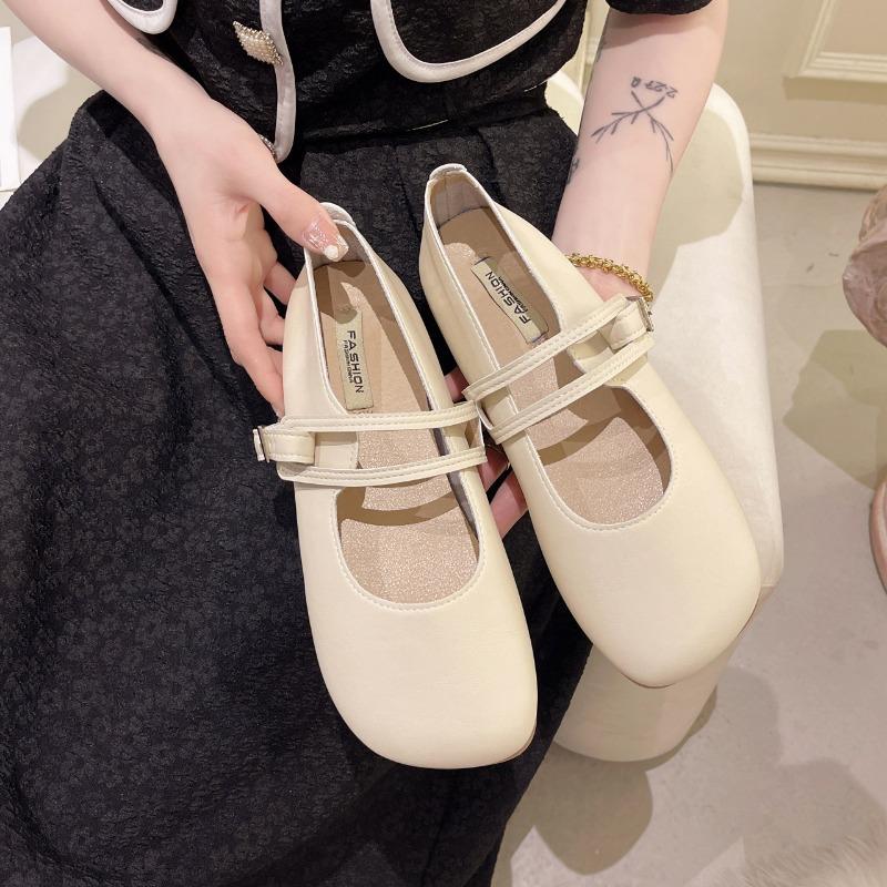 Mary Jane single shoes women's new spring soft leather gentle wind beanie shoes soft-soled grandma shoes