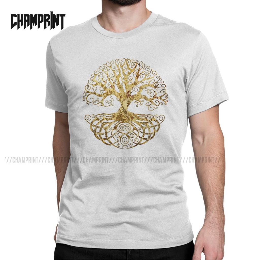 Tree Of Life T-Shirt for Men Forest Nature Budda Symbol Novelty Pure Cotton Tees Round Neck Short Sleeve T Shirts Birthday Gift