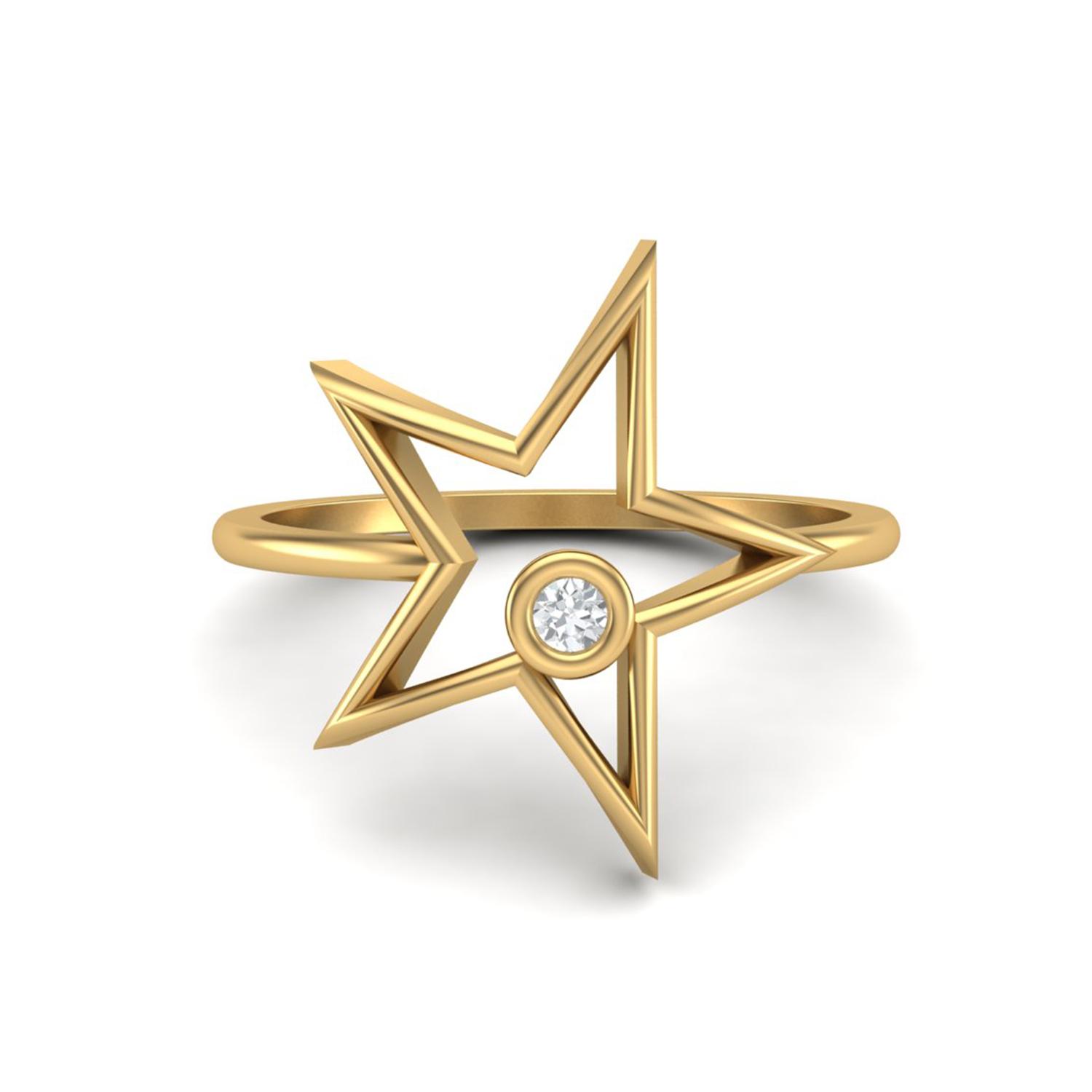0.03 Ctw Round Moissanite Open Star 925 Sterling Silver Gold Vermeil Solitaire Women Wedding Ring