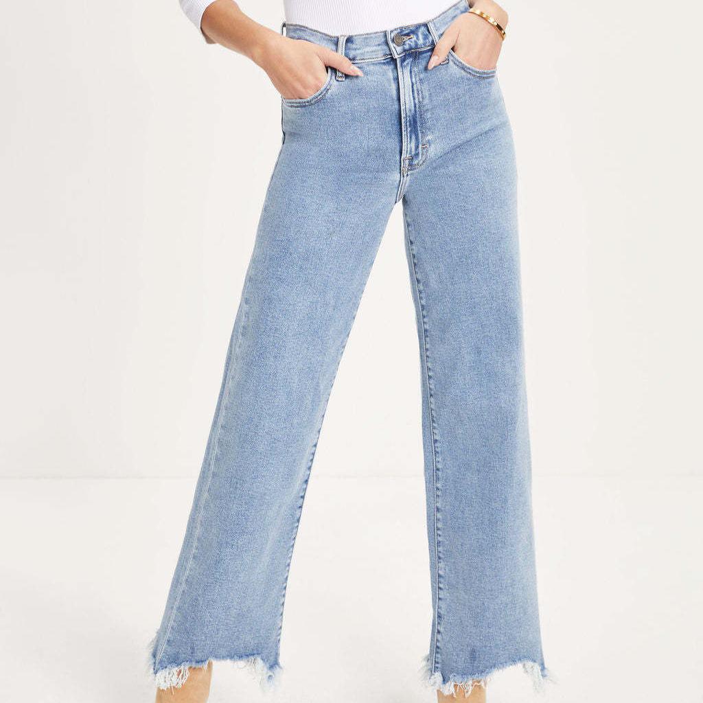 2023 Women's Casual Wide-Leg Denim Pants with Irregular Fringed Hem
