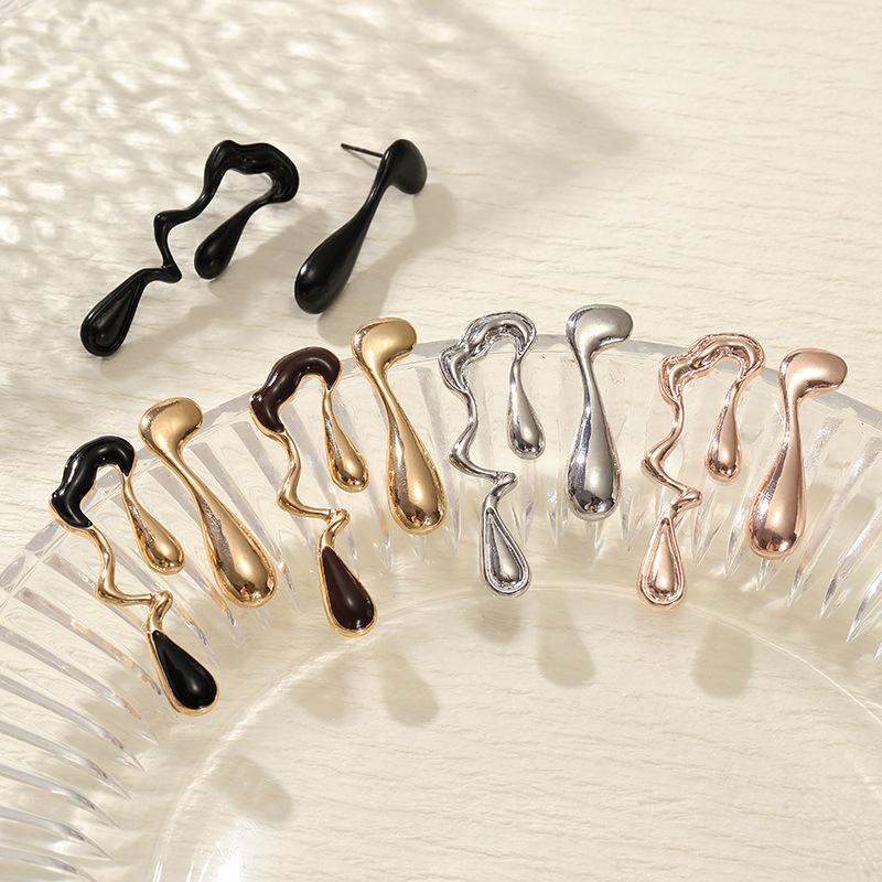 European and American jewelry liquid irregular geometric stud earrings sweet and cool personality design sense simple alloy water drop earrings