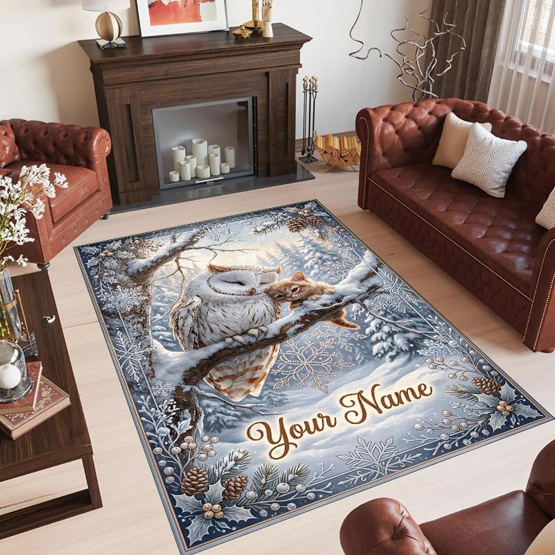 Snow Theme Crystal Velvet Floor Rug Personalized Custom Name Text Warm Carpet Home Decoration